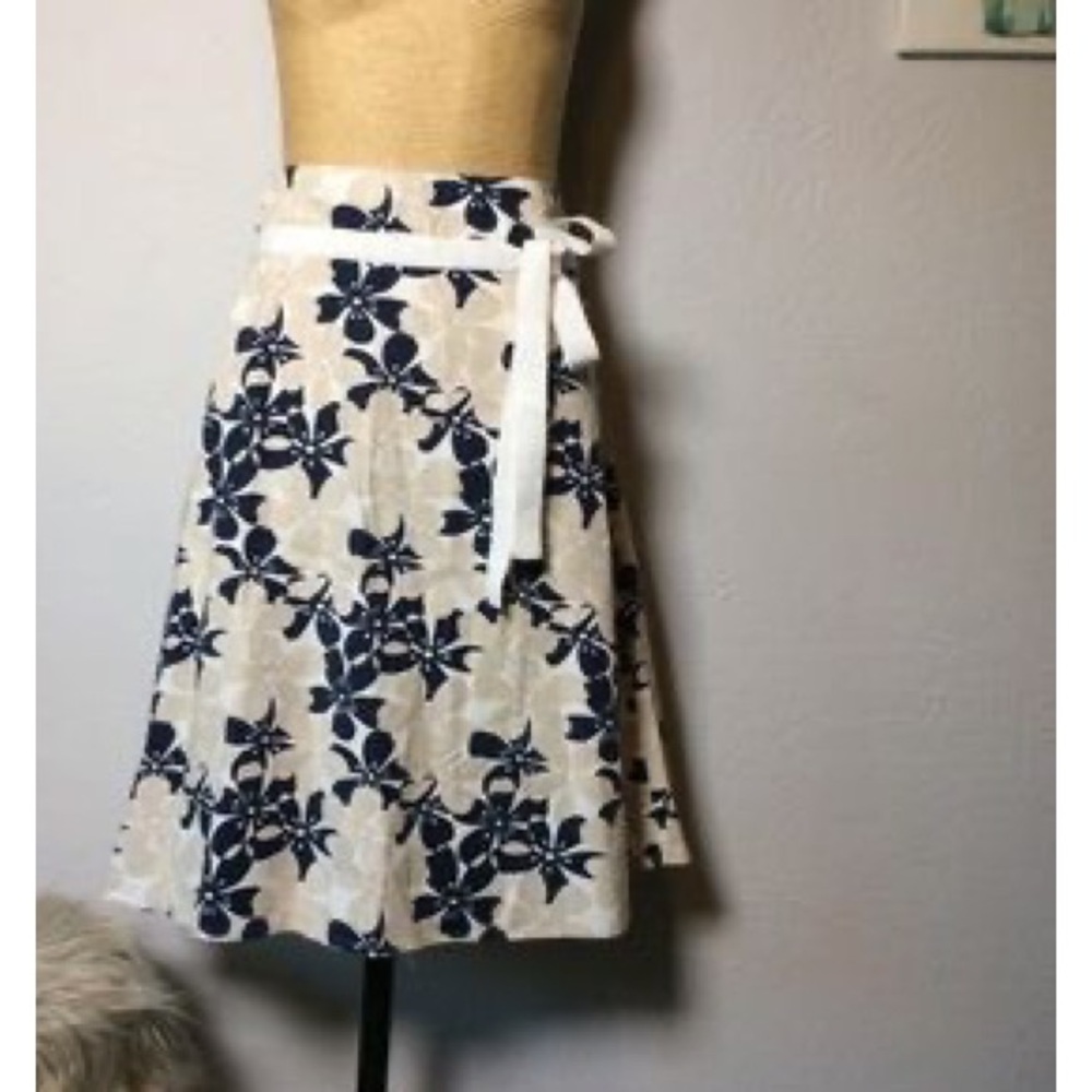 Lemon Grass Studio cream, tan and navy blue floral skirt